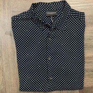 Emporio Armani Slim Fit Polka Dot Shirt Mens Medium Navy White Button Down Logo